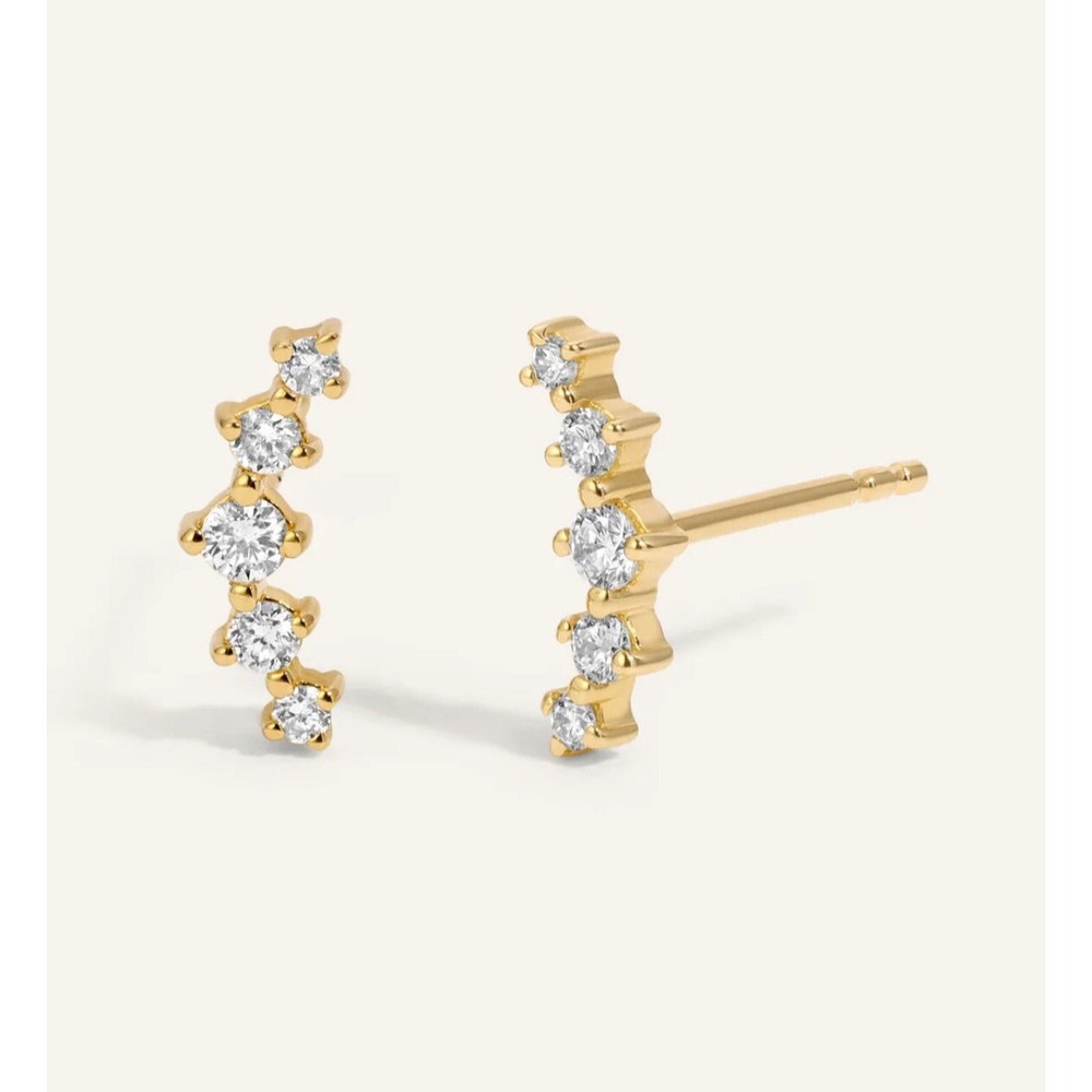 Moissanite Crawler Earrings Gold Plated Sterling Silver Ear Climber Studs